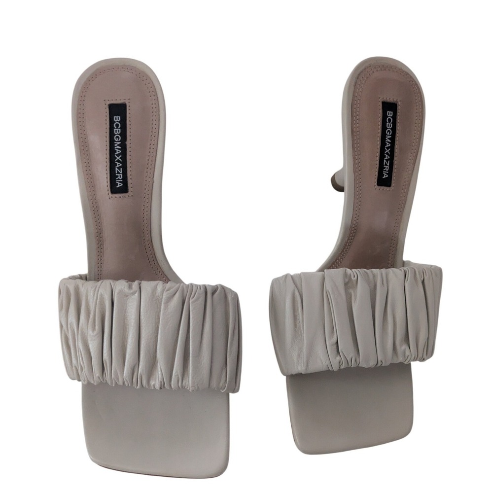 BCBGMAXAZRIA Size 8 Cream Ruffled Square Toe Mule Sandals - Picture 3 of 6